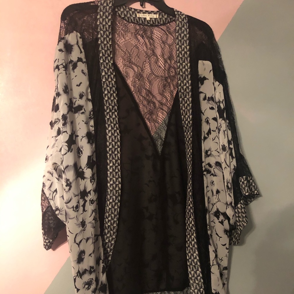 Black, white, and grey cardigan